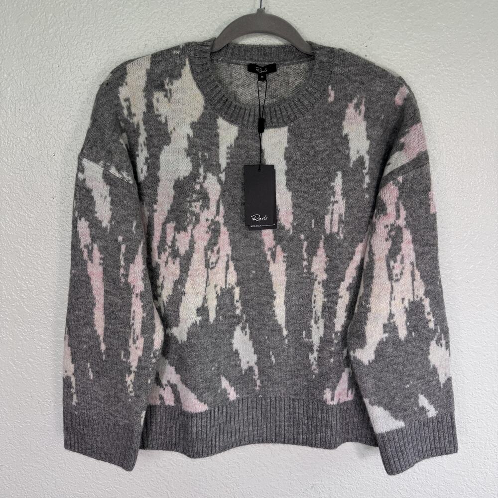 Rails Virgo Sweater Womens Medium Tie Dye Crewneck Pullover Knit Cozy Grey NEW